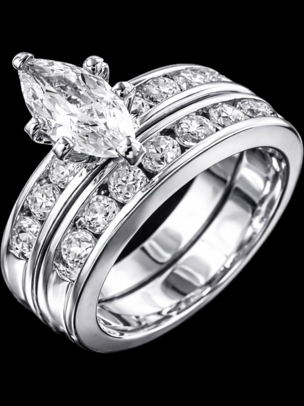 Marquise round Cut Cz Diamond Channel Engagement Wedding anniversary Ring Set